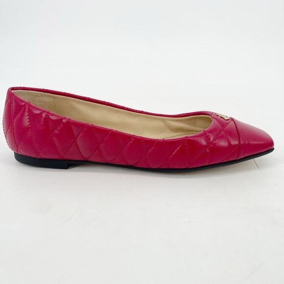 Jimmy Choo Leni Raspberry Quilted Leather Logo Square Toe Ballet Flat IT 39.5 - Picture 3 of 11